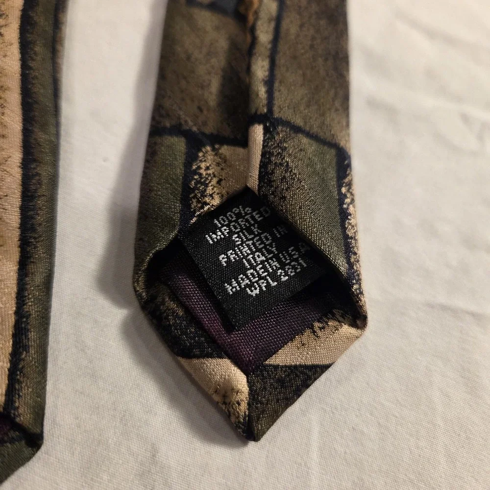 Conte di Milano 100% Silk Tie Men's‎ Necktie, Made In USA, Green Black Multi